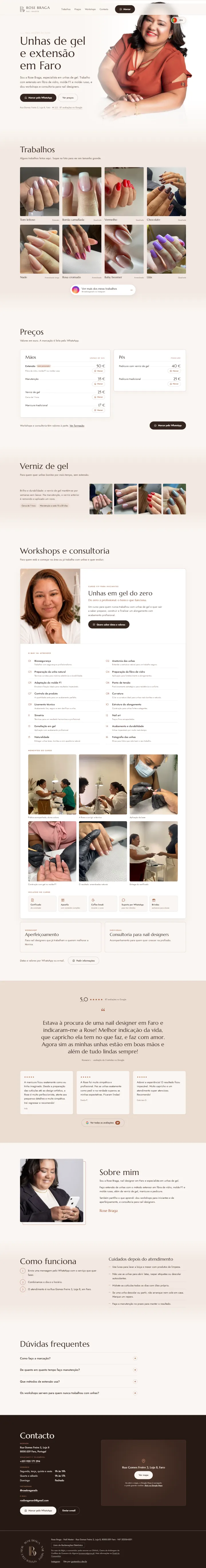 Site da nail designer Rose Braga, especialista em unhas de gel em Faro, Portugal