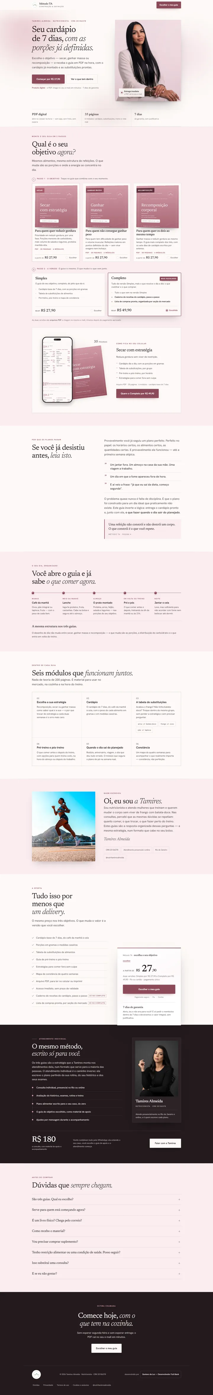 Página de vendas do Método TA, da nutricionista Tamires Almeida